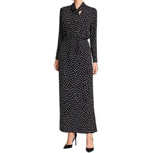 BCBGMAXAZRIA Alicha Tie Neck Maxi Dress Black Gardenia White Polka Dot 6